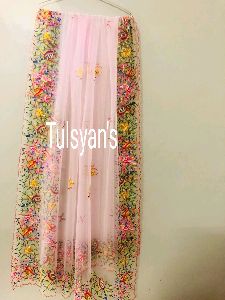 Hand embroidered Dupatta on net.