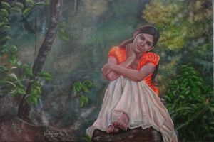 Girl in Orange Dress, oil paintings