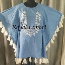 Beachwear Embroidery Kaftan Women Short Dresses
