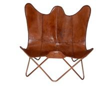 Tan Brown Leather Double Butterfly Chair