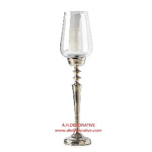 Silver Glass Hurricane Candle Holder