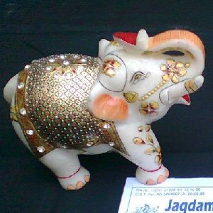 handicraft White Marble Golden Elephant