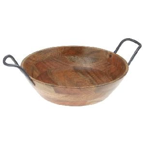 Wooden bowl with metal Handle