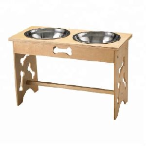 Wood Bone Design Stand Pet Bowl