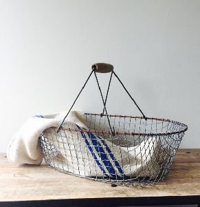 vintage wire basket Wooden Handle