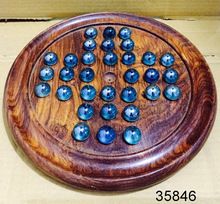 Wooden Solitaire Glass Marbles Game