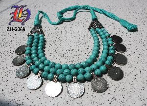 Marble Beaded Coin Necklace