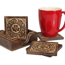Wooden Coasters with Holder for Drink Glass