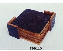 Leather Wooden Coaster Set