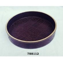 Leather Wooden Round Tray