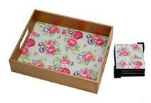 CUSTOM PRINTED FLOWER THEME FOOD SERVING WOOD TRAY