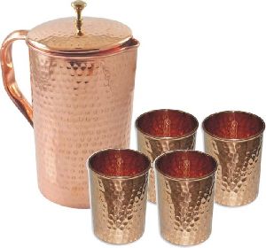 Copper Jug With Glass Set