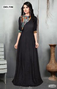 Black Rayon Designer Gown