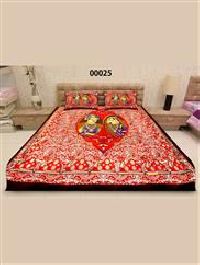 Red and Multicolor Traditional Cotton Queen Size Bedsheet With 2 Pillow Covers