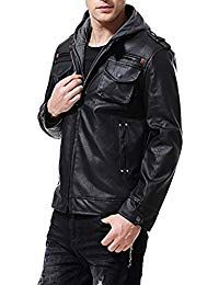 Mens Lambskin Black Leather Hoodie Biker Jacket