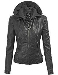 Womens Lambskin Leather Hoodie Biker Jacket