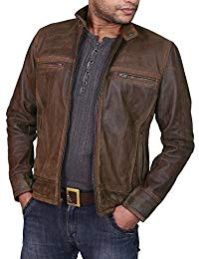 Mens Lambskin Military Brown Leather Biker Jacket