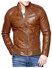 Mens Lambskin Tan Brown Leather Biker Jacket