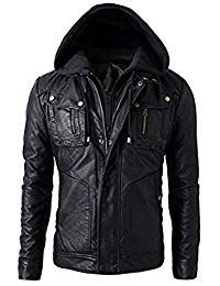 Mens Leather Detachable Hoodie Biker Jacket