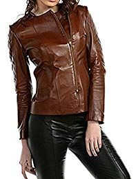 Womens Lambskin Brown Leather Biker Jacket