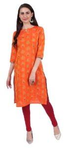 Shwetambara Jaquard Silk Mirror Work Orange Kurti