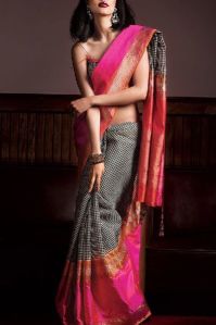 Black partywear Colored soft silk printed sarees _SD160