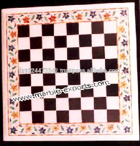 Natural Stone Chess Design Marble Inlay Table Top