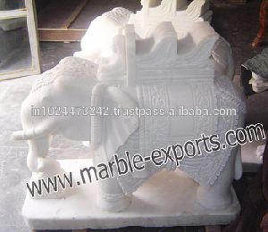 White Marble Inlay elephant Sculptures