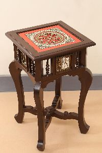antique chettinad hexagonal table