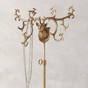 Antlers Jewelry Stand Brass Antique
