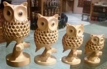 Wood Carved Birds Owls