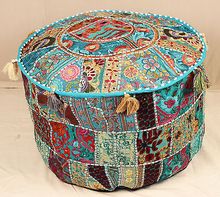 Handmade heavy patch work indian embroidered ottoman pouf