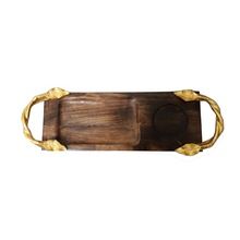 Golden Metal Handle Wooden Snacks Serving Tray