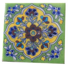 Handmade Floral Blue Pottery Tiles
