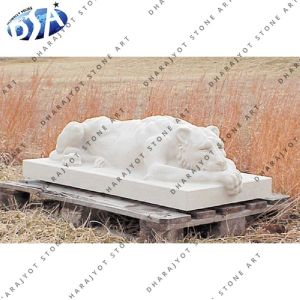 Pure White Marble Sleeping Tiger Statue