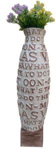 White & Brown Alphabet Embossed Vase