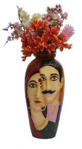 Wooden Color Couple Face Flower Vase