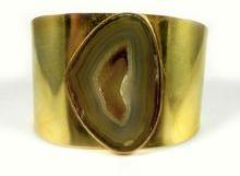 Agate slice gemstone brass Cuff bracelet