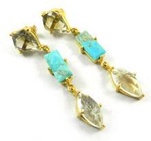 Aqua crackle glass AND turquoise Earring