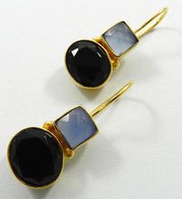 Black onyx AND blue chalcedony Earring