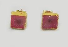 pink druzy square gemstone Earring