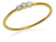 Gold plated round cut CZ studded stone silver ring