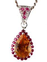 Ruby and citrine rhodium plated pendant