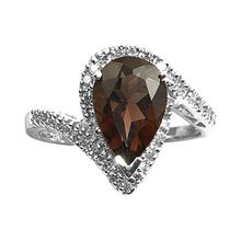 Smoky quartz pear shape silver ring