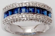 Designer Princess Cut Sapphire White Gold Diamond Ring