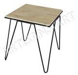 Industrial Metal Wood Side Table