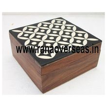 Wooden Handcrafted White Inlay Square Shape Box
