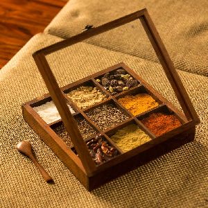 NETURAL WOODEN SPICE BOX.