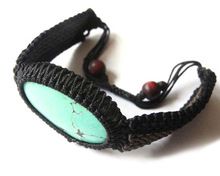 Turquoise Oval Cabochon Handmade Thread Bracelet
