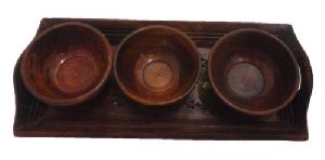 WOODEN SERVING TRAY 3 BOWL